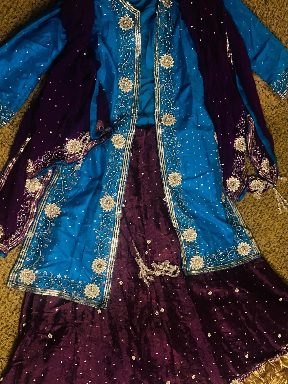 Blue & Purple Embellished Women's Lehenga Set